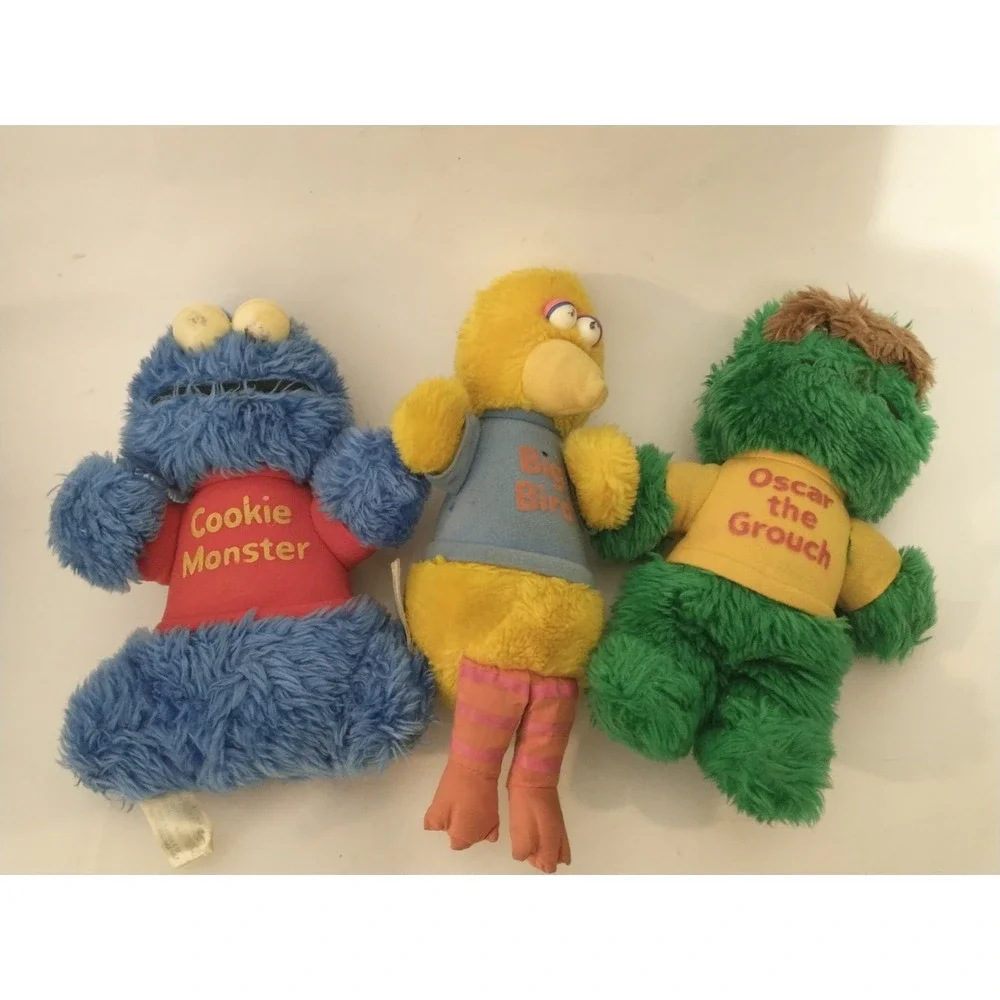 Big Bird Cookie Monster Oscar Grouch Sesame Street Playskool Vtg 1983 Plush READ